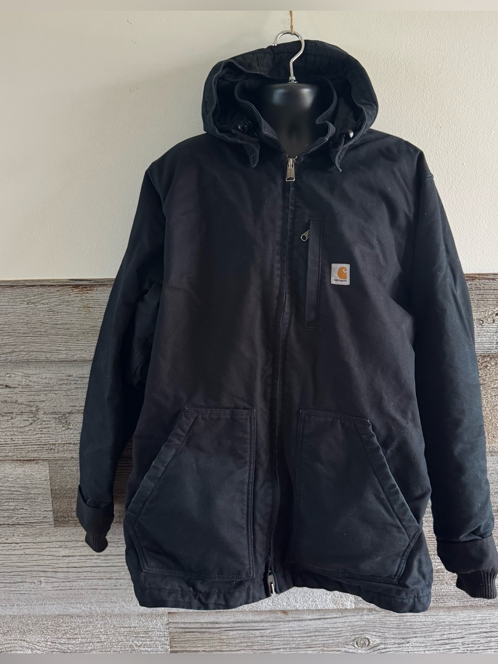 Carhartt Black Washed Duck Sherpa Lined Coat Jacket XL Tall Loose Fit